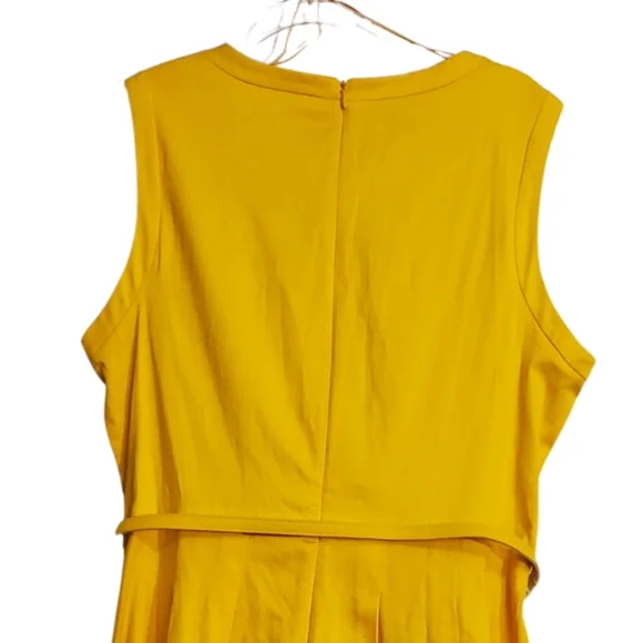 London style collection yellow A line belted dress Womens 16 NWT flare skirt - Picture 4 of 10
